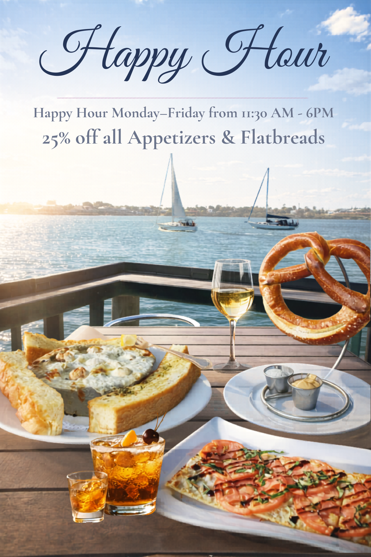 happy hour promotion with food images 
