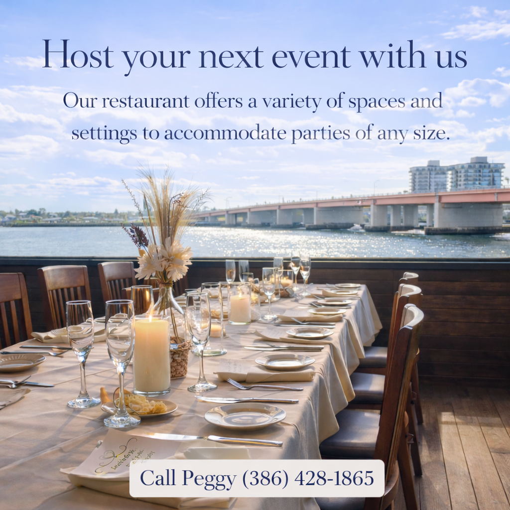 picture of a decorated table in front of the river
