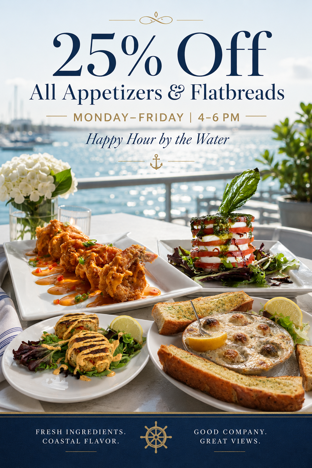 promotional flyer for 25 percent off appetizers
