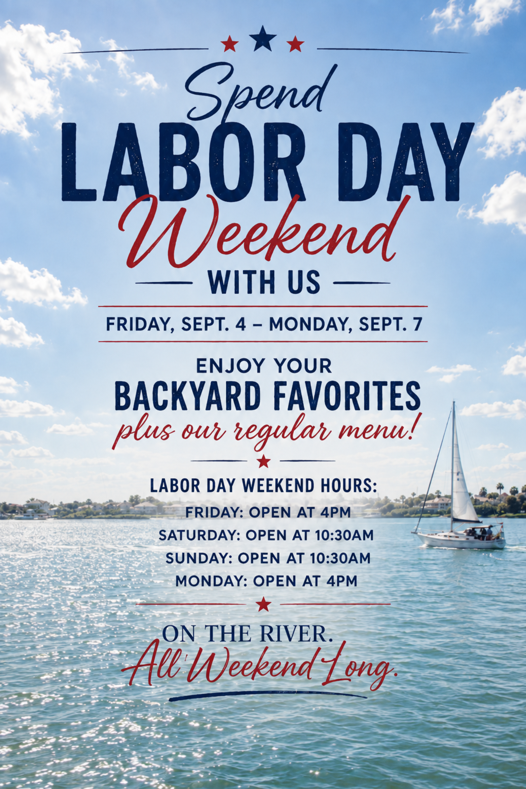 Labor day promotion with sailboat in the background